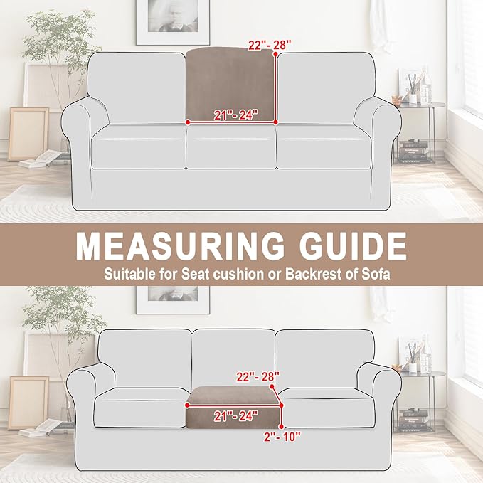 Couch Cushion Cover Velvet 1 Piece Seat Cushion Cover Stretch Armchair Cover Separate Sectional Sofa Slipcovers Furniture Protector (1-Seater or Sofa Backrest, Tan)