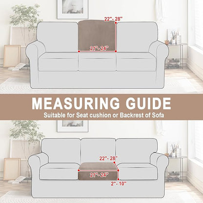 Couch Cushion Cover Velvet 1 Piece Seat Cushion Cover Stretch Armchair Cover Separate Sectional Sofa Slipcovers Furniture Protector (1-Seater or Sofa Backrest, Tan)