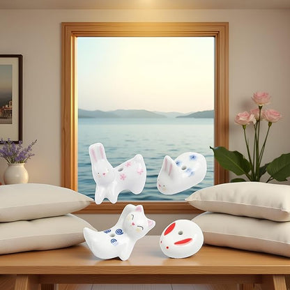 4Pcs Rabbit Cat Ceramic Incense Holder Cute White Animals Incense Sticker Holder Fun Home Decorative Ornaments for Home Room Decoration Yoga Spa Meditation Incense Holders