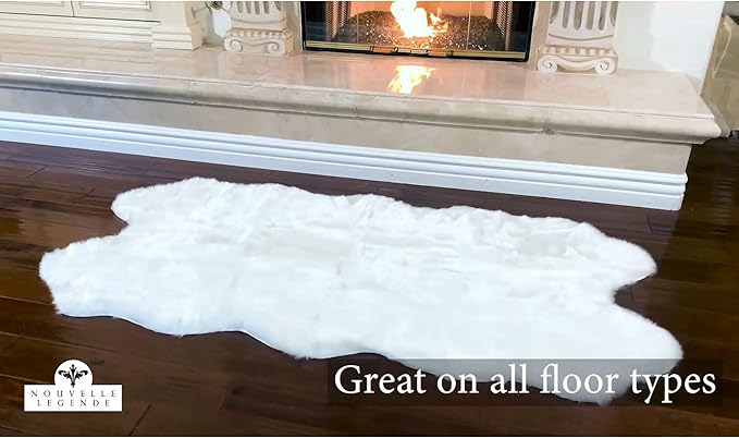 Nouvelle Legende Faux Fur Sheepskin Rug, Ultra-Soft Long Narrow Decorative Runner for Hallway, Bedroom, or Entryway, Warm in Winter, Cool in Summer, Easy Care, Neutral Color, Quattro