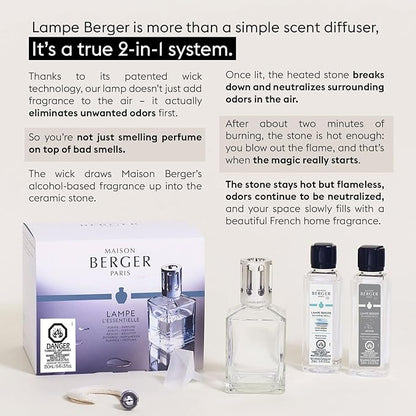 MAISON BERGER Set – Lampe Berger Starter Square Fragrance Diffuser with 2 Refills (Ocean Breeze & So Neutral) – Elegant French Air Purifier – Made in France – 2 × 250 mL (8.45 Fl Oz)