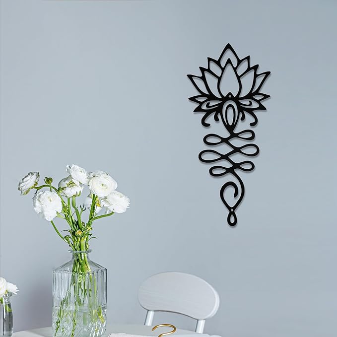Lotus Flower Wall Decor – Black Metal Yoga Wall Art with Lotus Design, Spiritual Home Décor Sculpture for Meditation Spaces, Living Room, Bedroom, Office