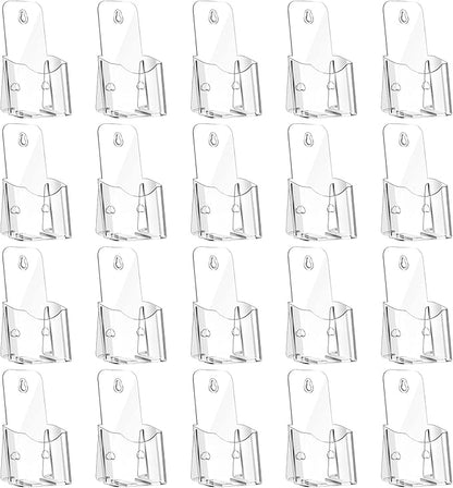 20 Pieces Acrylic Brochure Holder,4 x 7.9 Inches Brochure Display Stand,Clear Literature Holder with Hanging Hole, Desktop Storage for Brochure,Magazine,Map,Booklets,Leaflet, transparent