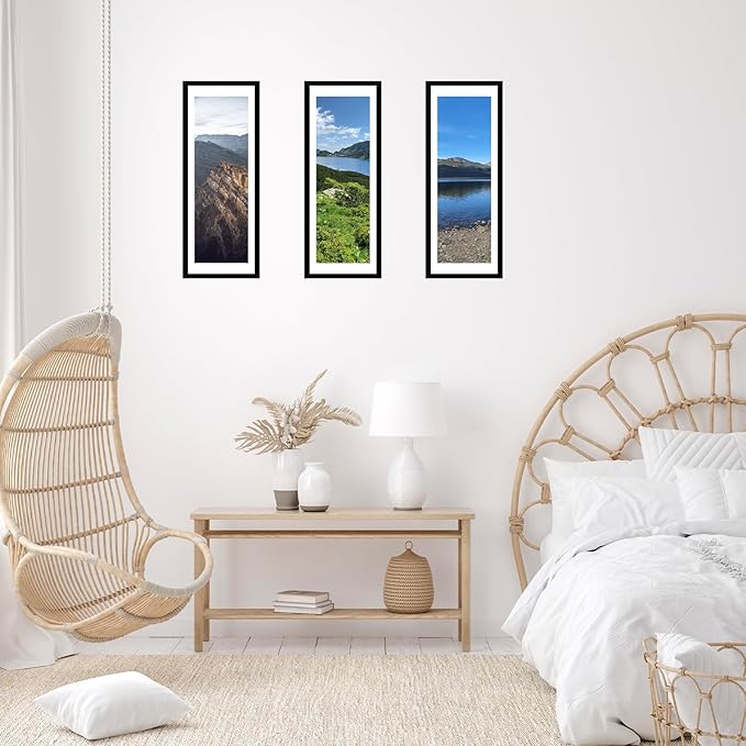 9x27 Picture Frame Set of 2 with 8x24 Mat, Display Photo 8x24 with Mat or 9 x 27 Without Mat, Wall Hanging Large 9 by 27 Poster Frame with Plexiglass, 2 Pack, Black