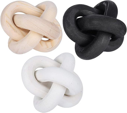 3-Link Wood Chain Link Decor, Coffee Bar Table Decor, Farmhouse Wood Chain Knot Boho Hand Carved Decorative Wood Link Chain for Entryway Dinning Table Bookshelf Tiered Tray Home Decor (Black)