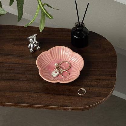 Flower Shape Ring Tray, Key Bowl, Ceramic Trinket Tray Decorative Jewelry Dish for Rings Necklace Earring Key Watch, Home Decoration for Friend Sister Mom