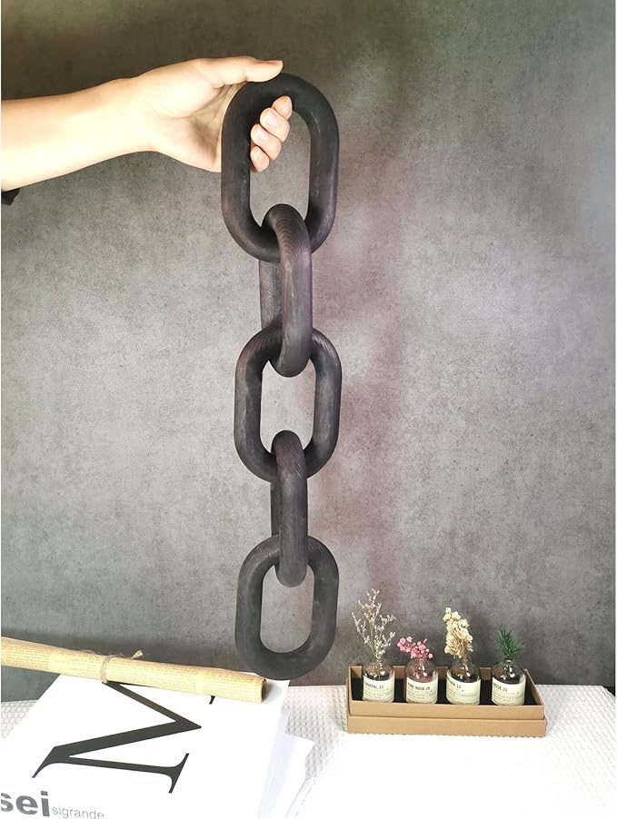Decor Wood Knot, Home Shelf Decor, Wood Chain 3 Link Decor, Hand Carved Home Decorations for Living Room, Farmhouse Coffee Table Decor (5-Ring Black)