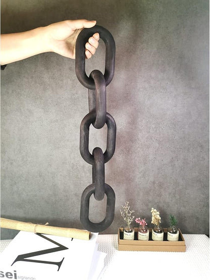 Decor Wood Knot, Home Shelf Decor, Wood Chain 3 Link Decor, Hand Carved Home Decorations for Living Room, Farmhouse Coffee Table Decor (5-Ring Black)