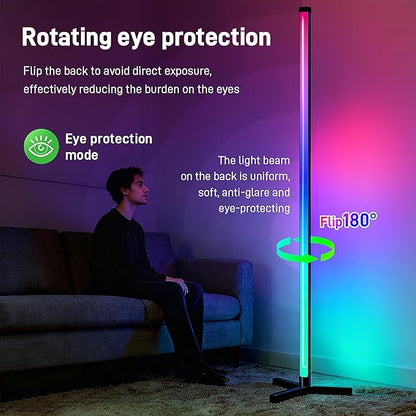 RGB LED Floor Lamp Minimalist Style, 16 Million Colors, White / Colored Lights Dimmable, with Remote Control, Music Sync, Modern Farmhouse Decor Led Lights for Bedroom, Living Room, Gaming Room