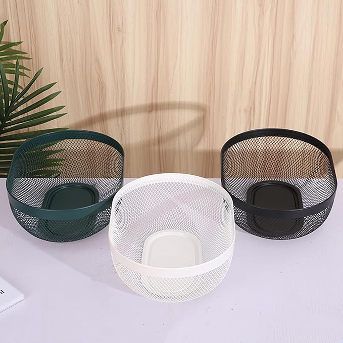 Metal Mesh Steel Basket, Oval Metal Wire Storage Organizer Baskets Multi Functional Kitchen Baskets Countertop Fruit Baskets Garden Harvest Basket for Kitchen Picnic Decor Cabinet Home, White