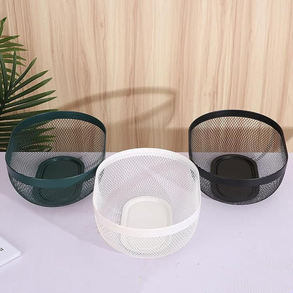 Metal Mesh Steel Basket, Oval Metal Wire Storage Organizer Baskets Multi Functional Kitchen Baskets Countertop Fruit Baskets Garden Harvest Basket for Kitchen Picnic Decor Cabinet Home, White