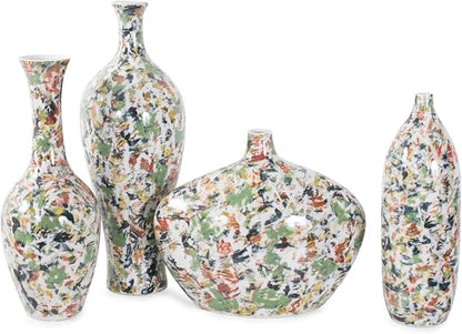 Howard Elliott Jardin Colore Multicolor Ceramic Short Vase with Glossy Finish, Modern Abstract Accent Home Decoration Vase for Table Centerpiece, Flowers, Bookshelf & Living Room, 14.5 x 5 x 5 Inch