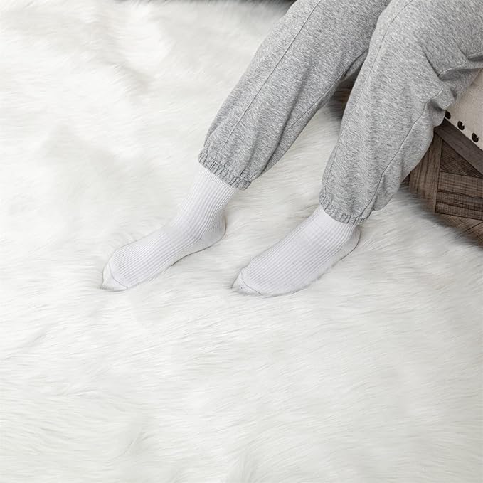 Faux White Bear Rug Faux Cowhide Carpet Animal Print Area Rug Faux Sheepskin Fur Rug Decor for Living Room 5.1x6.1 Feet White