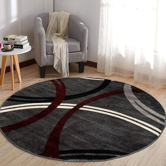 Rugshop Modern Wavy Circles Design Non-Shedding Round Rug, Carpet for Dining Room or Living Room, Red, 8' Round