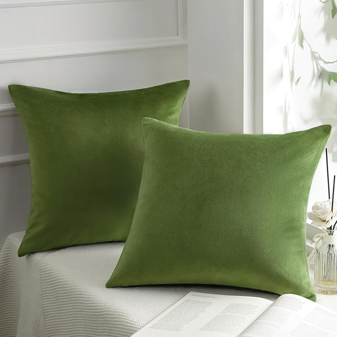 Phantoscope Pack of 2 Velvet Decorative Throw Decorative Pillow Cover Soft Solid Square Cushion Case for Couch Green 24 x 24 inches 60 x 60 cm