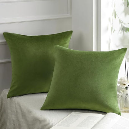 Phantoscope Pack of 2 Velvet Decorative Throw Decorative Pillow Cover Soft Solid Square Cushion Case for Couch Green 24 x 24 inches 60 x 60 cm