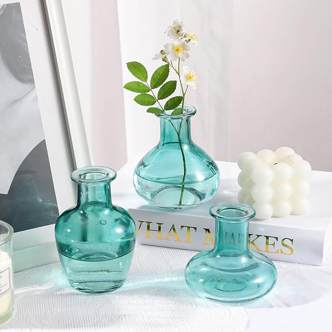 Blue Gradient Glass Bud Vase, 10Pcs/Set Modern Decorative Small Mini Flowers Vases, Minimalist Aesthetic Home Decor Vintage Wedding Table Centerpieces for Single Flower Rose