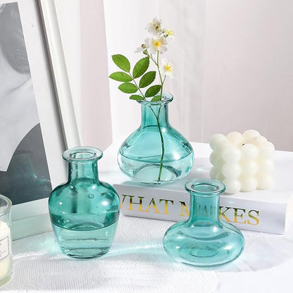 Blue Gradient Glass Bud Vase, 10Pcs/Set Modern Decorative Small Mini Flowers Vases, Minimalist Aesthetic Home Decor Vintage Wedding Table Centerpieces for Single Flower Rose