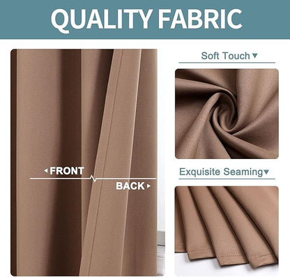 ChrisDowa Blackout Curtains 48 inches Long for Bedroom - 2 Panels Set Grommet Thermal Insulated Room Darkening Curtains for Living Room (Cappuccino, 42 x 48 Inch)
