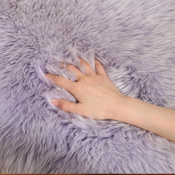 LLB Genuine Sheepskin Area Rug Wool Rug Fur Carpet Fluffy Shaggy Fur Rug for Living Room Kids Bedroom Real Sheepskin Throw Lambskin Rugs Sofa Mat Chair Seat Covers (Taro Purple, 2 x 3 ft Sheepskin)
