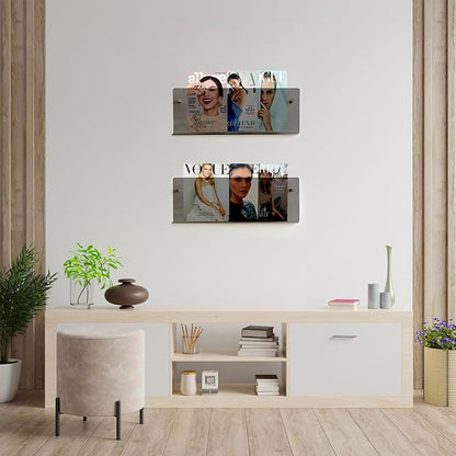 2-Pack Acrylic Magazine Holder - 24 Inch Wall Mounted Floating Bookshelf for Brochures, Records & Books, Modern Storage Rack for Office, Living Room, Waiting Room (Black, 24 Inch)