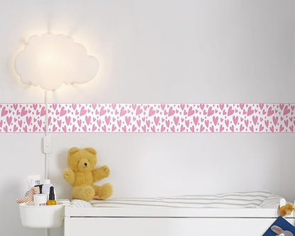 FLFK Pink Heart Wallpaper Border - Peel and Stick Wall Paper, Self Adhesive Removable PVC Borders Sticker, Modern Waterproof Trim for Home Decor, 6" x 240"