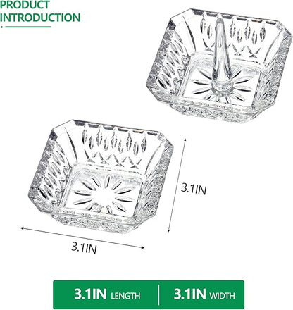 Clear Crystal Ring Holder Set of 2 Glass Jewelry Ring Dish Tray Decor for Engagement Wedding Party Gifts