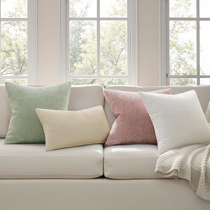MIULEE Pack of 2 Couch Throw Pillow Covers 16x16 Inch Neutral Cream Modern Boho Accent Decorative Pillow Covers Soft Chenille Farmhouse Cushion Covers for Home Decor Bed Sofa Living Room