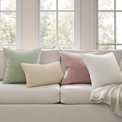MIULEE Pack of 2 Lumbar Couch Throw Pillow Covers 20x12 Inch Neutral Cream Modern Boho Accent Decorative Pillow Covers Soft Chenille Farmhouse Cushion Covers for Home Decor Bed Sofa Living Room