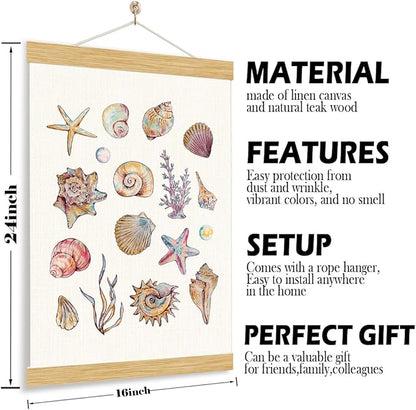 Coastal Hanging Poster Decor, Seashell Starfish Canvas Poster, Farmhouse Wall Decor Sign, Beach House Decors, Ocean Style Home Decors, Teen Girls Bedroom Decoration, Housewarming Gift, 11.8*15.7