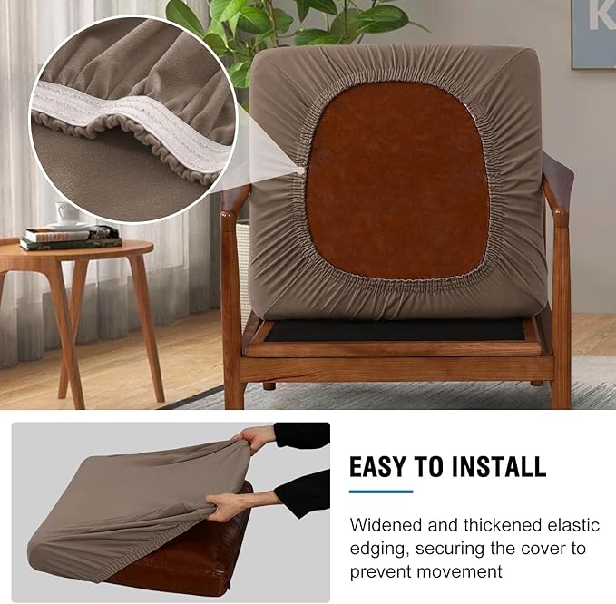 H.VERSAILTEX Fleece Sofa Cover 2 Piece Chair Covers Armchair Super Stretch Slip Covers for Modern Bedroom Armchairs Thick Soft Accent Chair Cover(Seat Cushion Cover Plus Back Cushion Cover,Taupe)