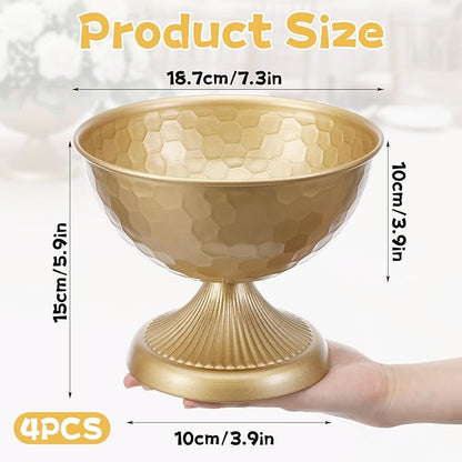 4 Pcs Gold Vases for Wedding Centerpieces, 5.9'' W x 7.3''H Gold Compote Bowl Vase Vintage Decorative Metal Vase Wedding Table Centerpieces Golds Flower Vases for Party Anniversary Reception Dinner