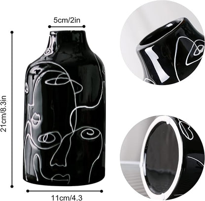 Kimdio Ceramic Vase Irregular face Design Decorative Flower Vase for Home Decor Living Room, Home, Office, Centerpiece,Table and Wedding B-Black
