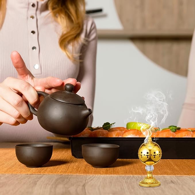 Zonon Catholic Incense Burner with Tong Charcoal Polished Metal Brass Censer Holder Christian Church Censer Burner Holder Cones Cross 7. 9" Aromatherapy Fragrance Ornament(Gold)