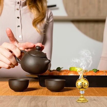 Zonon Catholic Incense Burner with Tong Charcoal Polished Metal Brass Censer Holder Christian Church Censer Burner Holder Cones Cross 7. 9" Aromatherapy Fragrance Ornament(Gold)