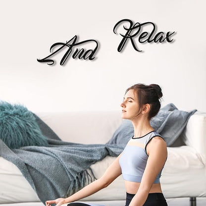 LIYAOLI Black Metal Relaxing Wall Art, And Relax Sign Modern Letter Decor for Bathroom, 3D Words Metal Decorative Sign for Home Living Room Bedroom Zen Room Spa