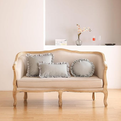 ISAENNE Classic Silver Round Throw Pillow Cover Diameter 16", Solid Color Farmhouse Linen Cotton Decoration Pillow Cover with Ruffles, Sturdy Throw Pillow Case for Couch Sofa Bed Living Room