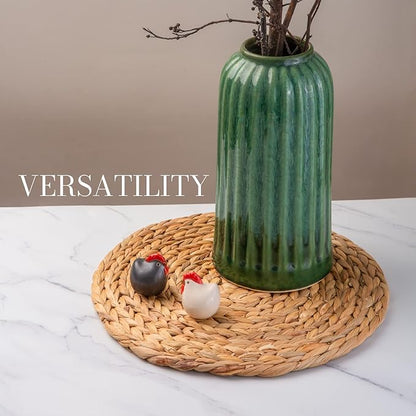 13.8" Set of 6 Round Water Hyacinth Placemats | Boho Woven Rattan Table Mats | Farmhouse Wicker Spring Plate Chargers Like Corn Husk, Seagrass for Wedding, Party, Christmas, Events