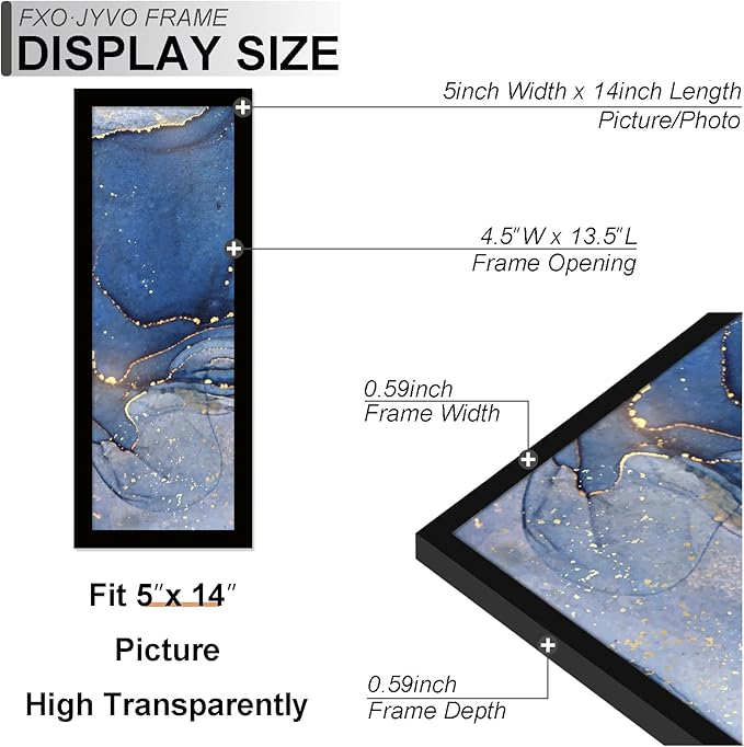 5x14 Picture Frame Set of 3, Black Frame for 5 x 14 Inch Picture Poster Photo, Light Weight and High Transparent 5 by 14 Frame for Wall - 3 Pack/Black/5"x14"