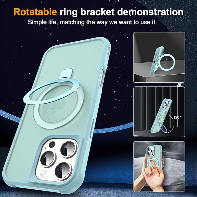Compatible with iPhone 16 Pro Case with Invisible Magnetic O-Ring Stand Military-Grade Translucent Case for iPhone 16 Pro 6.3" [Compatible with Mag-Safe][Great Grip Feeling], Blue