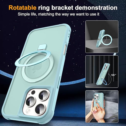 Compatible with iPhone 16 Pro Max Case with Invisible Magnetic O-Ring Stand Military-Grade Translucent Case for iPhone 16 ProMax 6.9" [Compatible with Mag-Safe][Great Grip Feeling], Blue