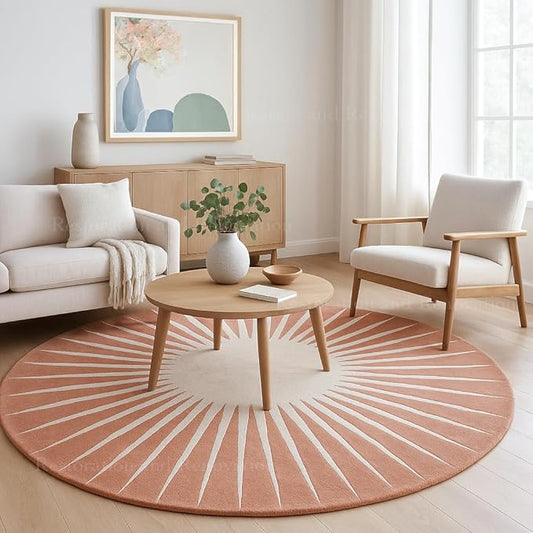 Modern Round Area Rug – Hand-Tufted with 100% NZ Wool, Thick & Soft Circular Carpet for Living Room, Bedroom & Dining Room Decor (Soft Pink, 6' Round)