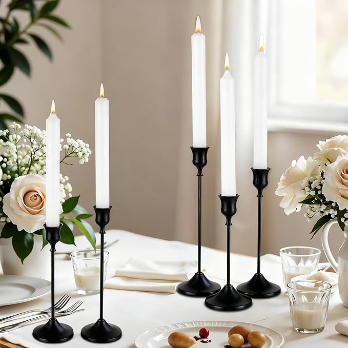 12 Pack Black Candlestick Holders, Vintage Taper Candle Holders Set in 3 Sizes for Dining Table, Fireplace, Party Decor