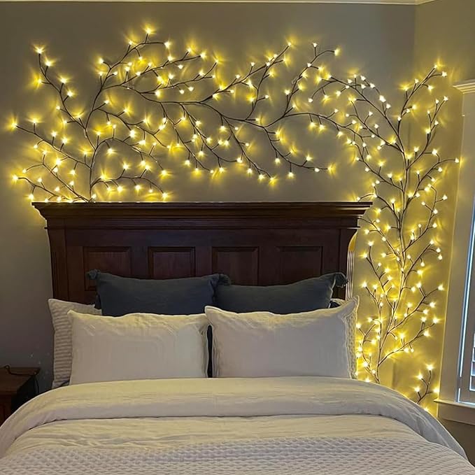 Enchanted Willow Vine Lights with Remote, Christmas Swags Decorations Indoor Room Decor, 18 Branches 144 LEDs Lighted Willow Vine Lights for Walls Bedroom Home Decor