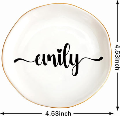 JoycuFF Emily Personalized Name Ceramic Jewelry Tray, Mothers Day Christmas Anniversary Engagement Birthday Gifts for Women Couples, Trinket Dish for Rings Earrings Necklaces Bracelets Keys