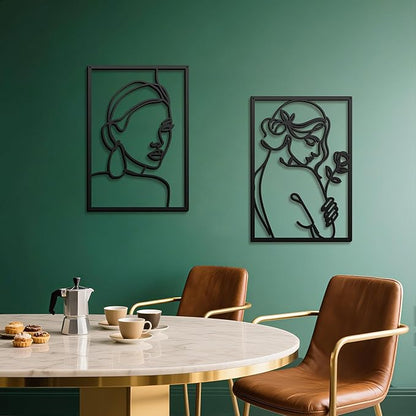 Eilopaa 4 Pack Black Wall Art Décor for living room, Metal Minimalist Abstract Wall Décor bathroom, Single Line Woman's Body Shape Modern Wall Art, Size 17 X 11.8 inches