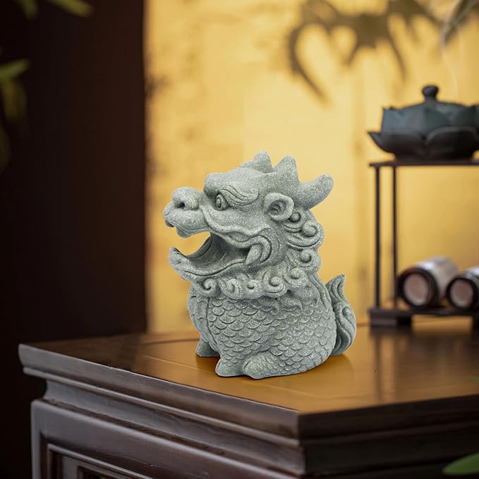 Dragon Pen Holder for Deask, Pen Holder Figure, Chinese Feng Shui Desk Organizer, Animal Figure for Office/Study Display Decoration