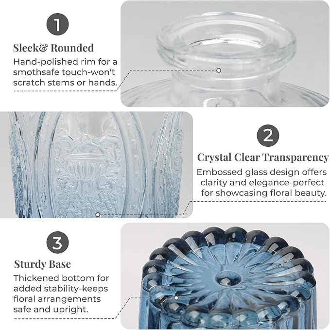BEAHOT 32 Pack Bud Vase in Bulk,Mini Blue Vintage Glass Flower Vases for Centerpieces,Wedding Decor,Party & Home Decaration,Mother's Day (Blue-Gradient)