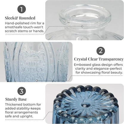 BEAHOT 32 Pack Bud Vase in Bulk,Mini Blue Vintage Glass Flower Vases for Centerpieces,Wedding Decor,Party & Home Decaration,Mother's Day (Blue-Gradient)