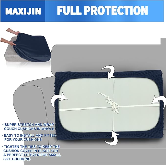 MAXIJIN Velvet Stretch Couch Cushion Covers Soft Sofa Cushion Cover Replacement Sofa Seat Cushion Slipcovers Furniture Protector with Elastic Bottom (1 Piece Sofa Cushion Cover, Navy Blue)